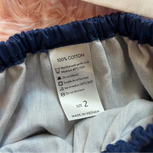 The Smocking Place Navy Blue White Cherry Embroidered Ruffle Blouse & Bloomers 2 - Picture 2 of 8